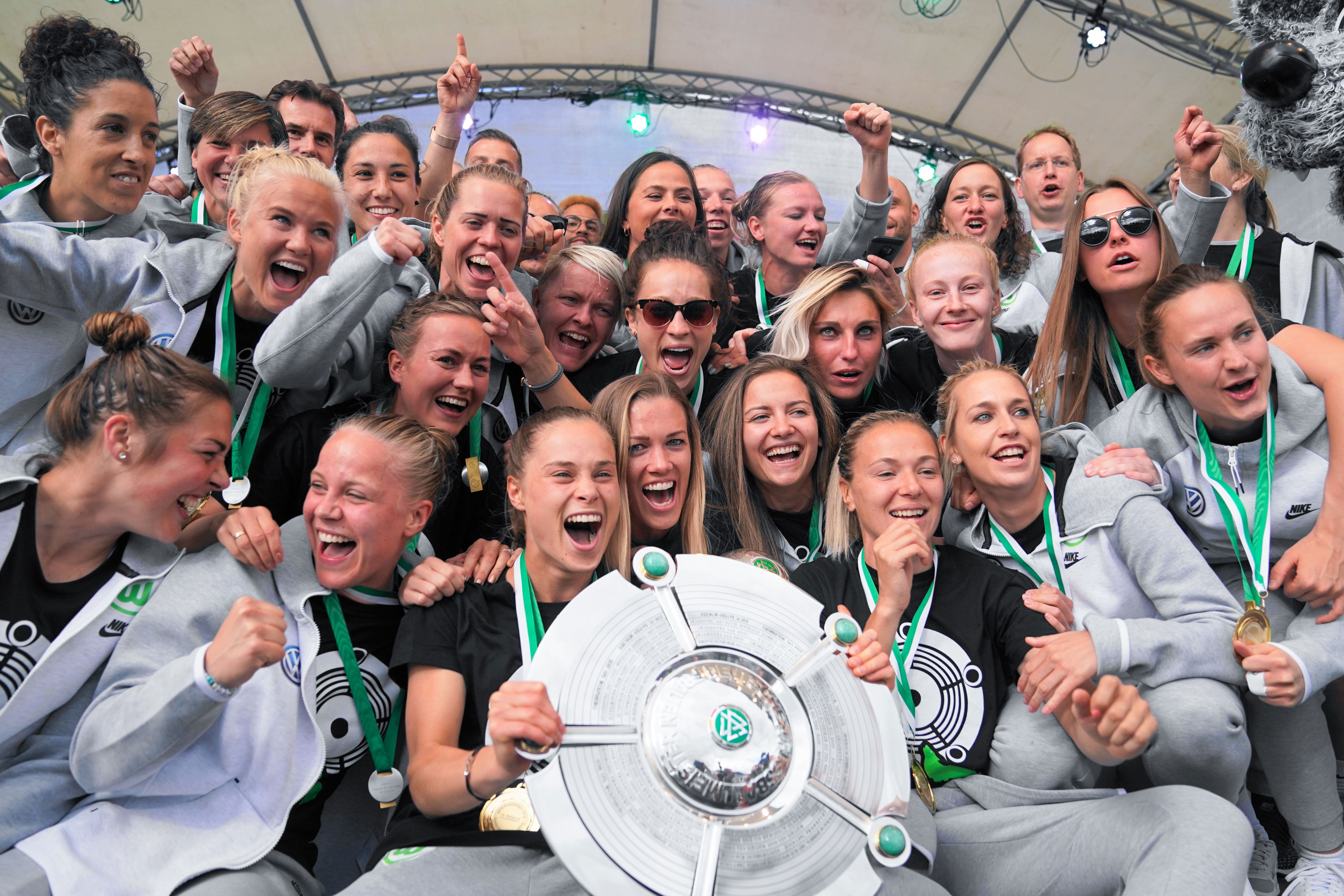 During the Allianz Frauen-Bundesliga football match between Vfl Wolfsburg and Turbine Potsdam at AOK-Stadion on May 12, 2019 in Wolfsburg, Germany.