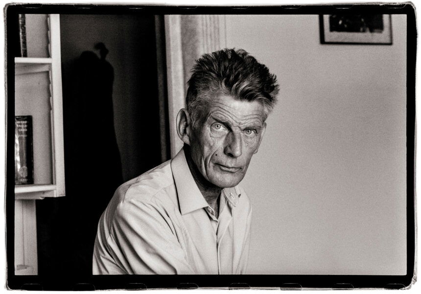 Black and white portrait of writer Samuel Beckett in Paris, 1965. Photographed by Vera Mercer.