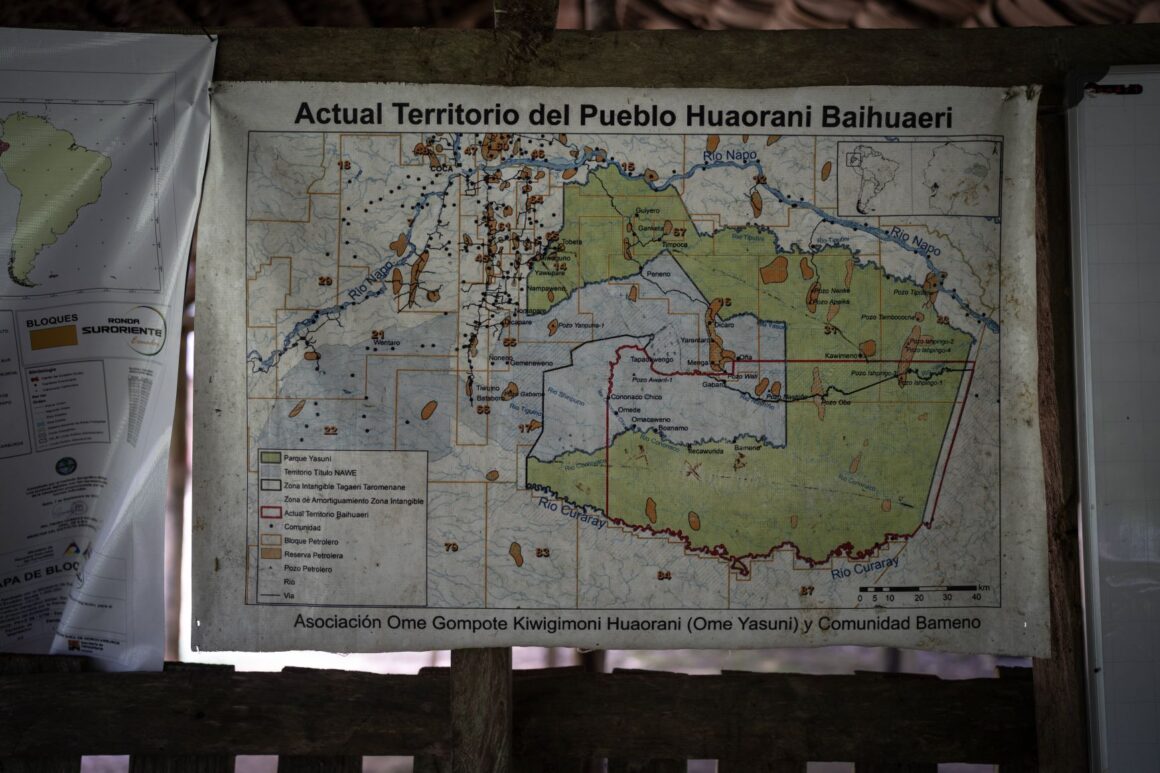  A map showing the Amazon region of Ecuador, highlighting the remote location of the Waorani territory.