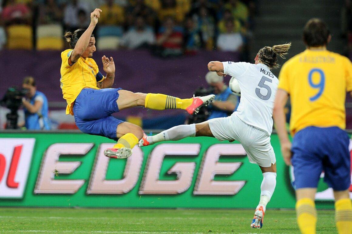 IMAGO / AFLOSPORT | Zlatan Ibrahimovic of Sweden delivers a legendary goal during the UEFA EURO 2012 Group D match against France at Olympiyskiy Stadium in Kiev, Ukraine on June 19, 2012, adding to the collection of Greatest Goals in UEFA EURO History.
