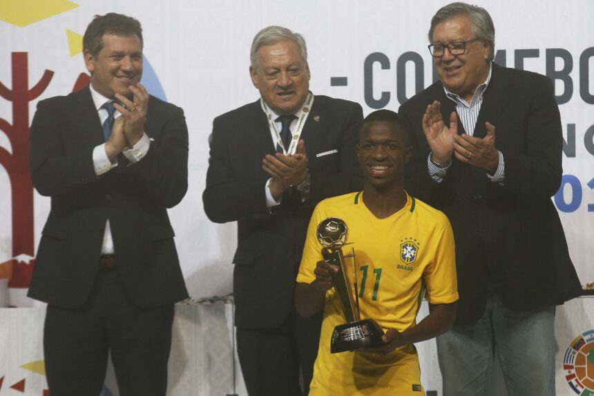 Vinicius Jr 17 years old winning best player tropy.