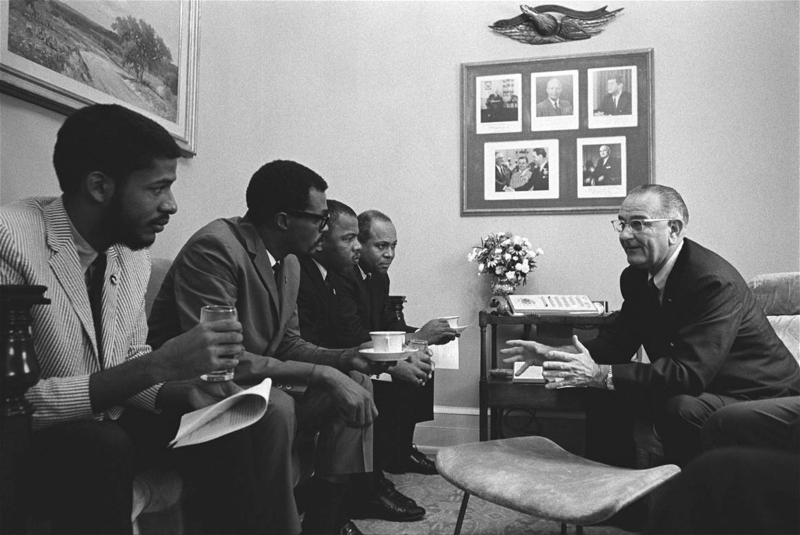 IMAGO / Everett Collection | President Lyndon Johnson meeting with Civil Rights activists on the day he signed the 1965 Voting Rights Act.