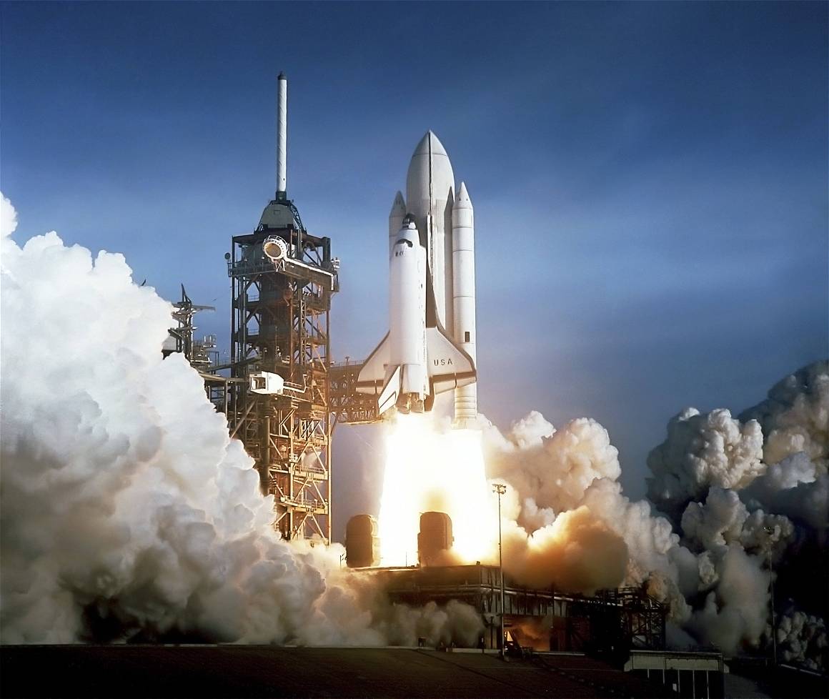 The first launch of space shuttle Columbia on STS-1
