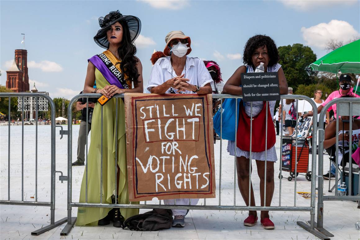 IMAGO / NurPhoto / Allison Bailey | Nationwide March For Voting Rights on August 28, 2021 in Washington DC.