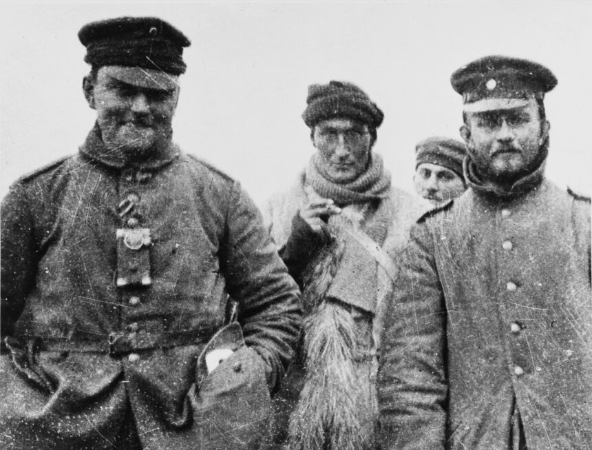 a photo of Christmas Truce event and german soldiers