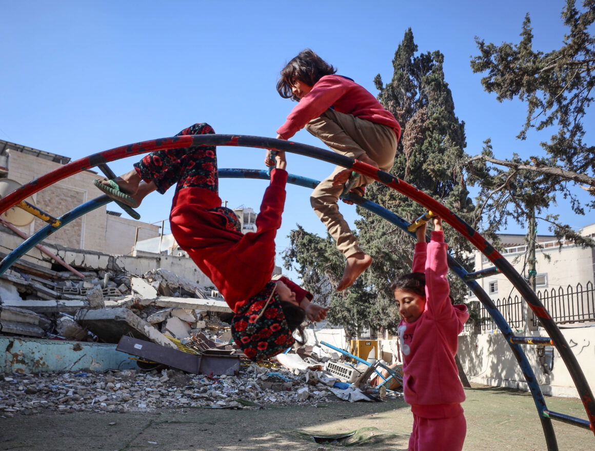 a photo of children at school after ceasefire between Israel and Hamas