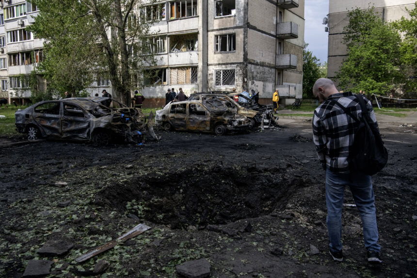 Russian drone strike on a residential area in Kyiv
