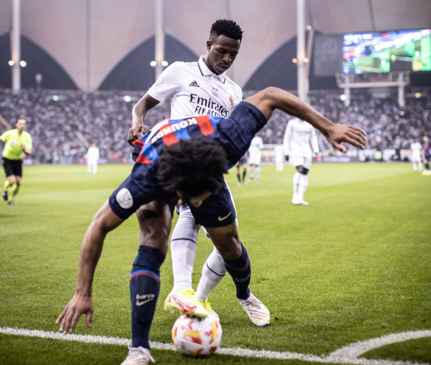 Vinicius Jr at Barcelona vs Real Madrid game.
