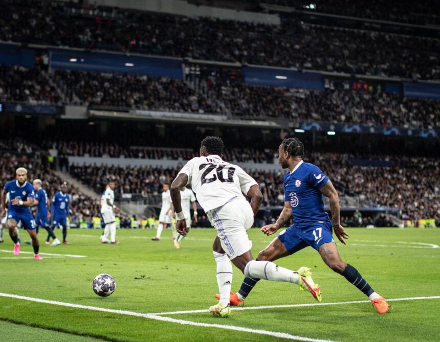 Vinicius Jr at Chelsea vs Real Madrid game.