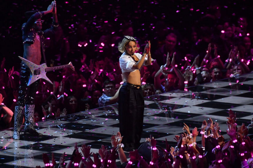 Doja Cat performs onstage during the 2025 MTV Video Music Awards at UBS Arena in New York, on September 7, 2025.